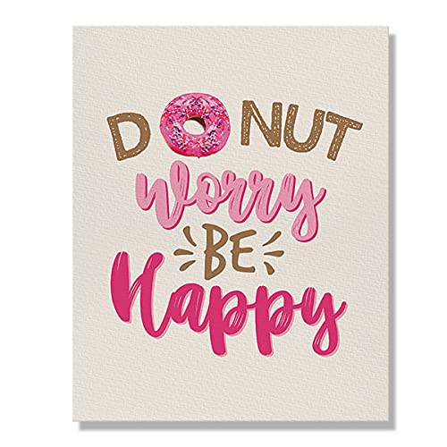 Wayfare Art, Donut Worry Be Happy Canvas Prints Artwork Wall Art Poster for Home Office Living Room Decorations 8 x 10 inch