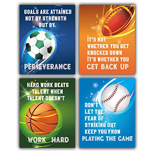 Sports Motivational Quote Phrases Poster Sport Inspirational Quote Art Print Basketball Football Baseball Soccer for Boy's Bedroom Playroom Classroom Living Room Decoration (8"X10” Unframed)