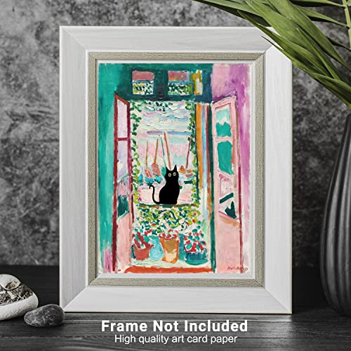 Henri Matisse Wall Art - Matisse Prints - Famous Open Window Poster - Black Cat Poster - Funny Cat Wall Decor Print - Cat Wall Art - Matisse Abstract Vintage Wall Art & Decor, 8x10" Unframed