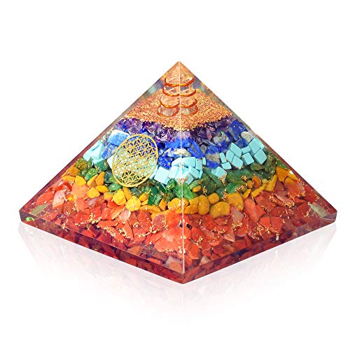 Orgone Chakra Pyramid- 7 Chakra Gemstone Orgonite Pyramid for Chakra Balancing- Psychic Meditation - Healing Love Yoga Chakra