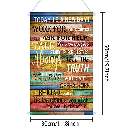 Today is a New Day Wall Decor Print Canvas Poster, 12 x 20 Inch Motivational Quotes Inspirational Hanging Scroll Frame for Painting Home Office Classroom Study Wall Decor