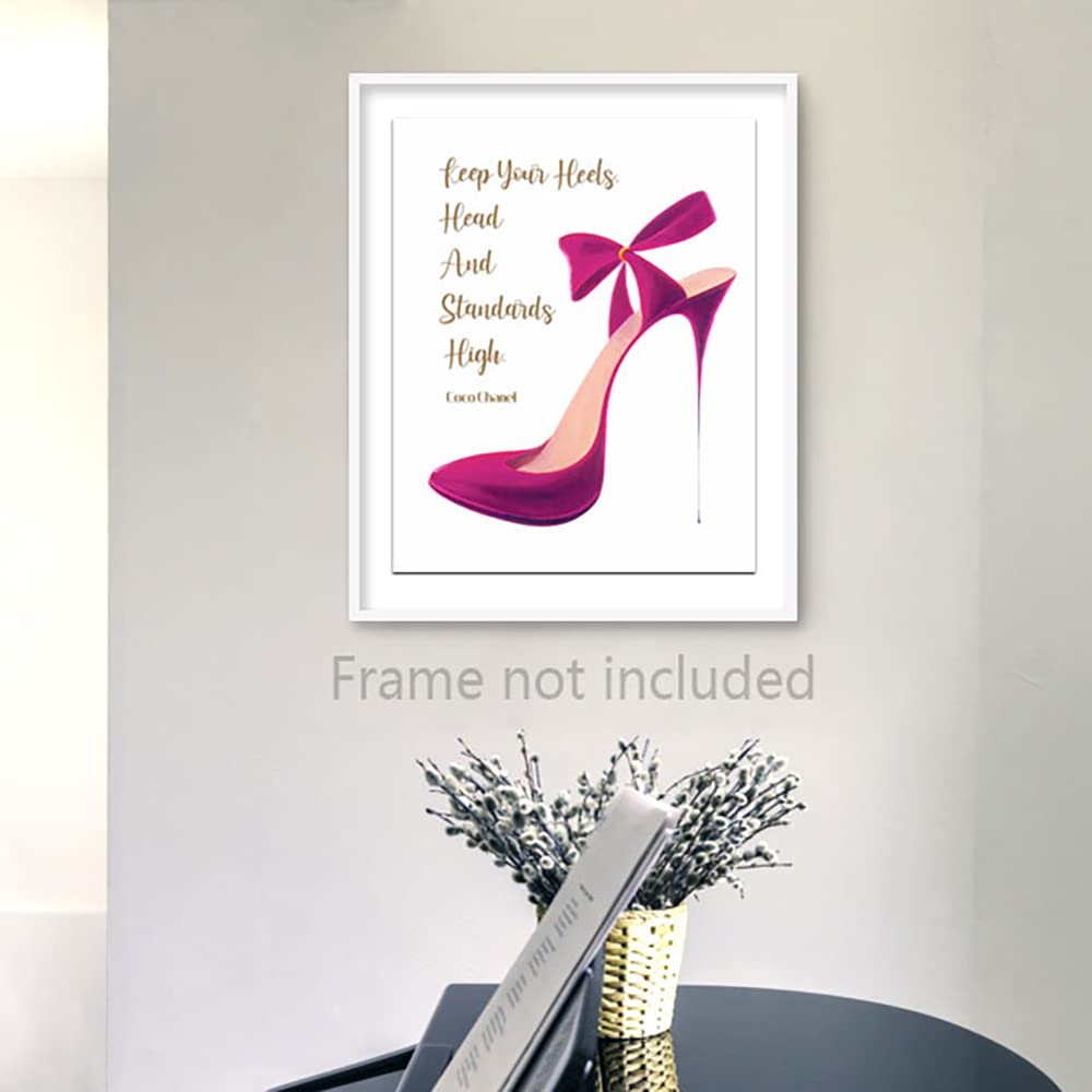 heshengzaixian Keep Your Heels Head Standards High Inspirational Quote Wall Art Prints,Modern Fashion Décor Poster for Girls Room Spa Beauty Salon, Gift for Girlfriend Set1(Unframed) 8x10