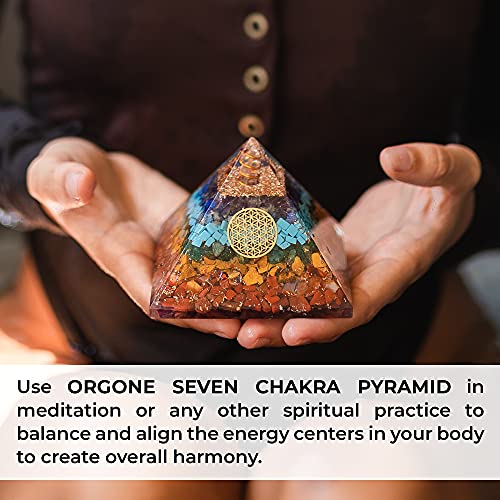 Orgonite Crystal Seven chakra FOL pyramid & Pendant Set, Orgonite Pyramid for Energy Healing - Orgonite Kit - Protection With Seven Chakra Orgonite Necklace