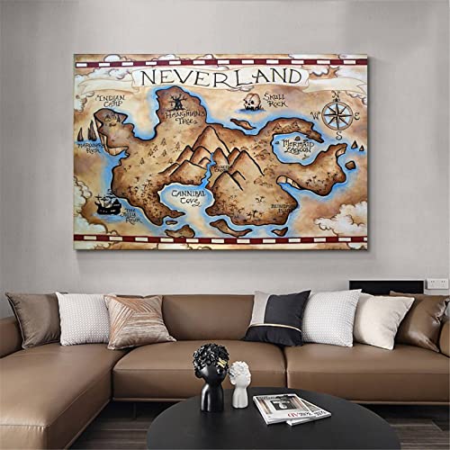 ZZHIY Neverland Map California Map Canvas Art Poster and Wall Art Picture Print Modern Family Bedroom Decor Posters 08x12inch(20x30cm)