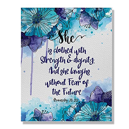 Wayfare Art Proverbs 31:25 Watercolor Flower Canvas Prints Artwork Wall Art Poster for Home Office Living Room Decorations 8 x 10 inch