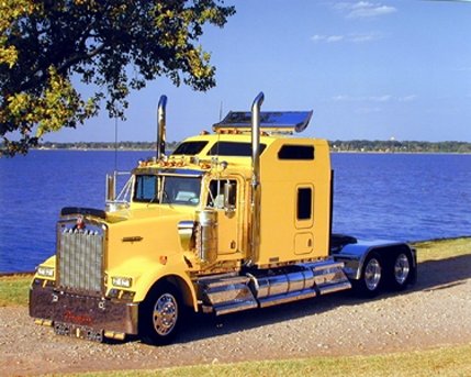 Yellow Kenworth Semi Big Rig Diesel Transportation Truck Wall Decor Art Print Poster (16x20)