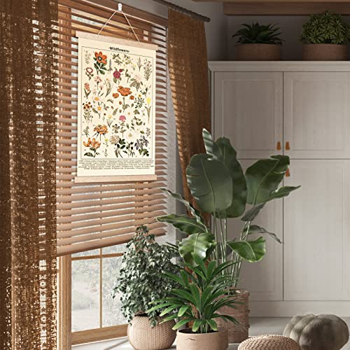 Chenkaiyang 2 Pcs Vintage Hanging Poster,Flowers Wall Hanging Botanical Rustic Retro Wall Art Prints Flower Chart Posterfor Living Room Decor,12.7 X 21.6 Inch