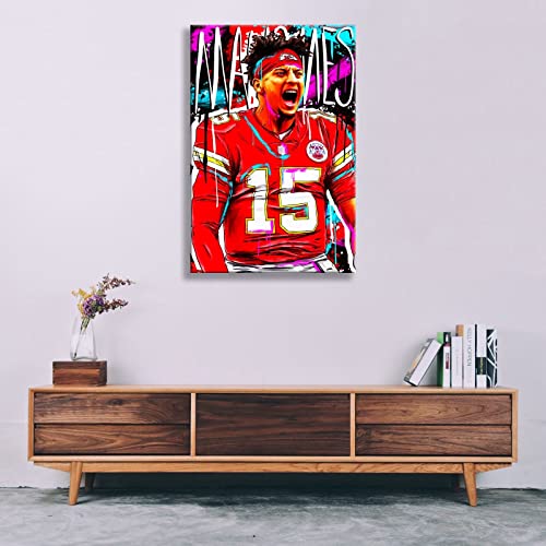 American Football Superstar Patrick Mahomes Poster Print Canvas Wall Art Decor for Boys Room Bedroom Painting Picture for Fans NOUCAN (16x24inch-Unframed,A)