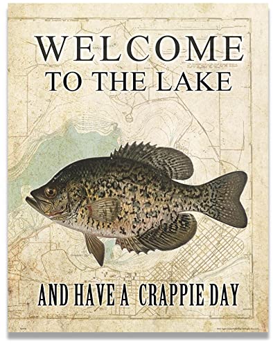 Welcome to The Lake Antique Fly Fishing Lure Patent Poster Art Print Black Crappie Lures Pole Cabin Lake House Wall Decor Pictures