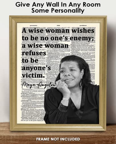 Inspirational Wall Art Poster "A Wise Woman Wishes…", Maya Angelou 8x10 Dictionary, Motivational Wall Art & Positive Affirmations Wall Decor for Bedroom, Teen Girl, Boy & Office Decor for Men, Women