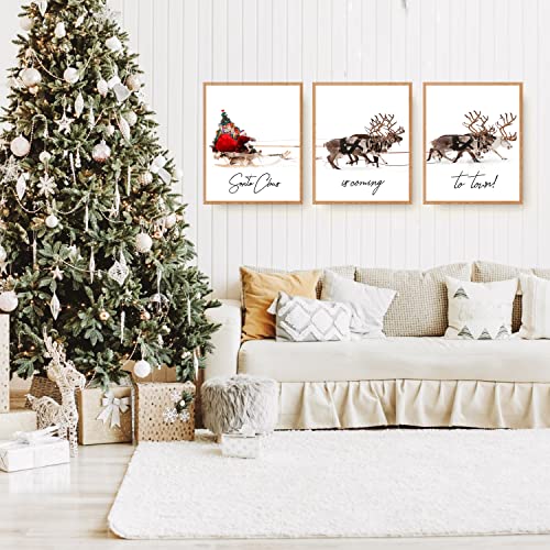Christmas Wall Art Prints Set of 3 Canvas Artwork Posters Aesthetic Pictures Winter Santa Claus With a Sleigh Xmas Decorations for Home Bedroom Living Room Dorm Bathroom Decor (11"x14" UNFRAMED)