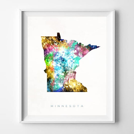Minnesota Watercolor Map Wall Art Poster Home Decor Print Watercolour Artwork - Unframed