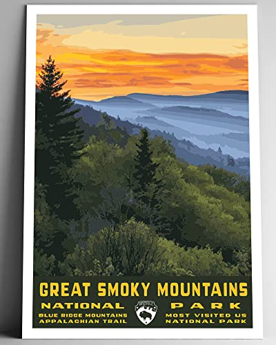 Great Smoky Mountains National Park Vintage-Style Travel Poster - 8x10-12x18-18x24-24x36 / 4x6 Postcard WPA Style Tennessee North Carolina USA Art Print (4x6 Inch Postcard)