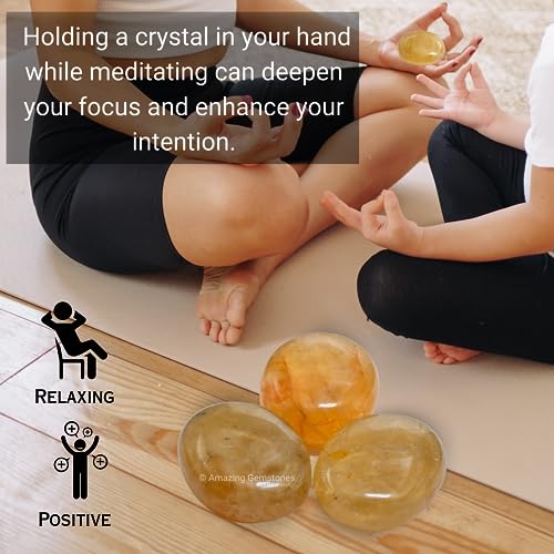 Citrine Palm Stone - Pocket Massage Worry Stone for Natural Body Chakra Balancing, Reiki Healing and Crystal Grid