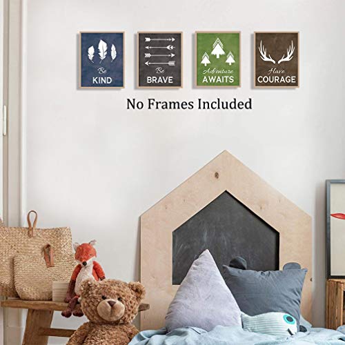 CHDITB Unframed Forest Wildlife Nursery Art Prints, Camping Wall Art Kids Room, Animals Inspirational Quotes Painting, Set Of 4（8" x10" ） Abstract Woodland Canvas Posters For Boys Classroom Decor