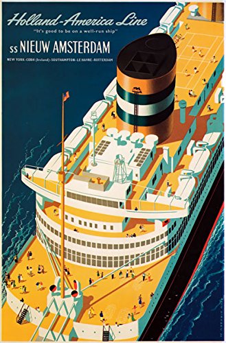 TX352 Vintage Holland America Line Amsterdam Cruise Ship Travel Poster Re-Print - A3 (432 x 305mm) 16.5" x 11.7"