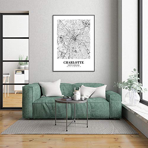 Eleville 8X10 Unframed Charlotte North Carolina City View Abstract Road Modern Map Art Print Poster Wall Office Home Decor Minimalist Line Art Hometown Housewarming wgn288