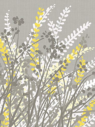 2 Grey, White and Yellow Floral Meadow Print Set; 2-11x14" Unframed Paper Posters