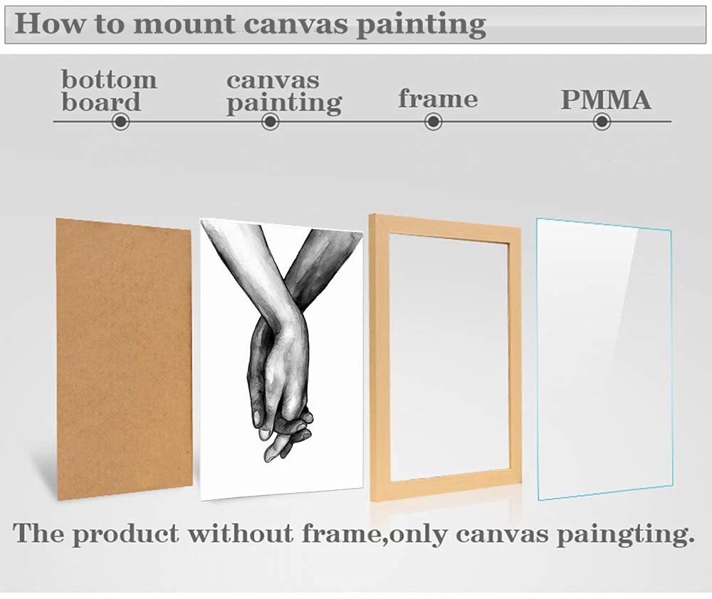 12"x16" Love and Hand in Hand Wall Art Canvas Print Poster, Black and White Sketch Art Line Drawing Decor Simplism Drawing Wall Art For Bedroom Living Room and Home Decor (Unframed)