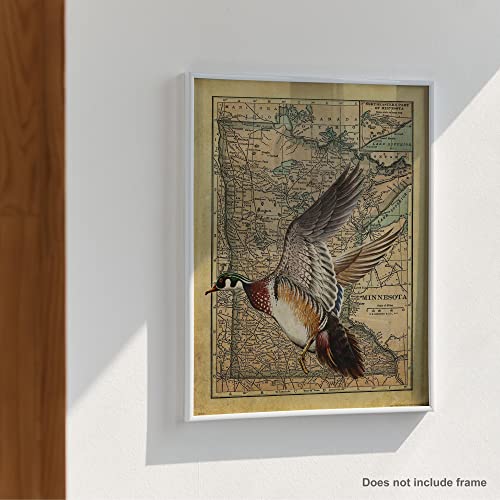 Apple Creek Minnesota State Map Wood Duck Goose Call Hunting Decoy Poster Art Print 11x14 Cabin Wall Decor Pictures