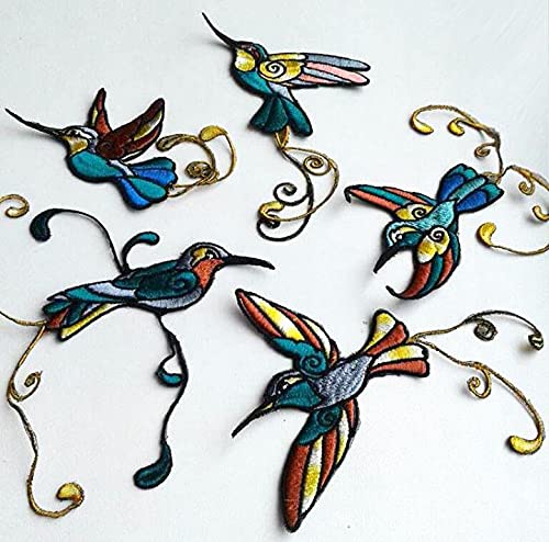 Moks98(p) set of 5 pieces of Hummingbird Embroidered Patches, Bird Patch, Colibri applique