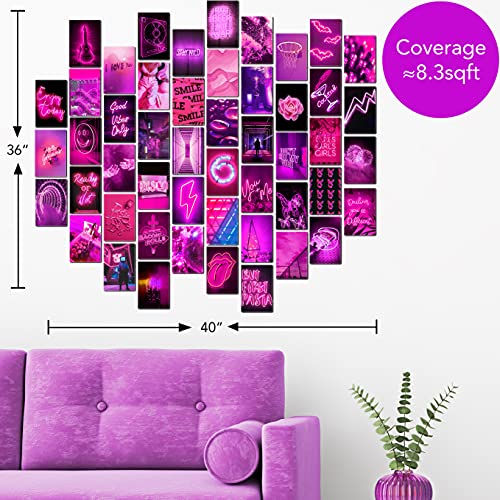 KOLL DECOR wall collage kit - 50 Set 4''x6'' Prints Aesthetic images neon posters hot pink Room Collage Decoration for Teen Girls