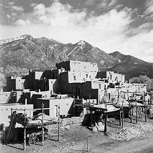 Full view of city mountains in background Taos Pueblo National Historic Landmark New Mexico 1941 Poster Print by Ansel Adams (8 x 10)