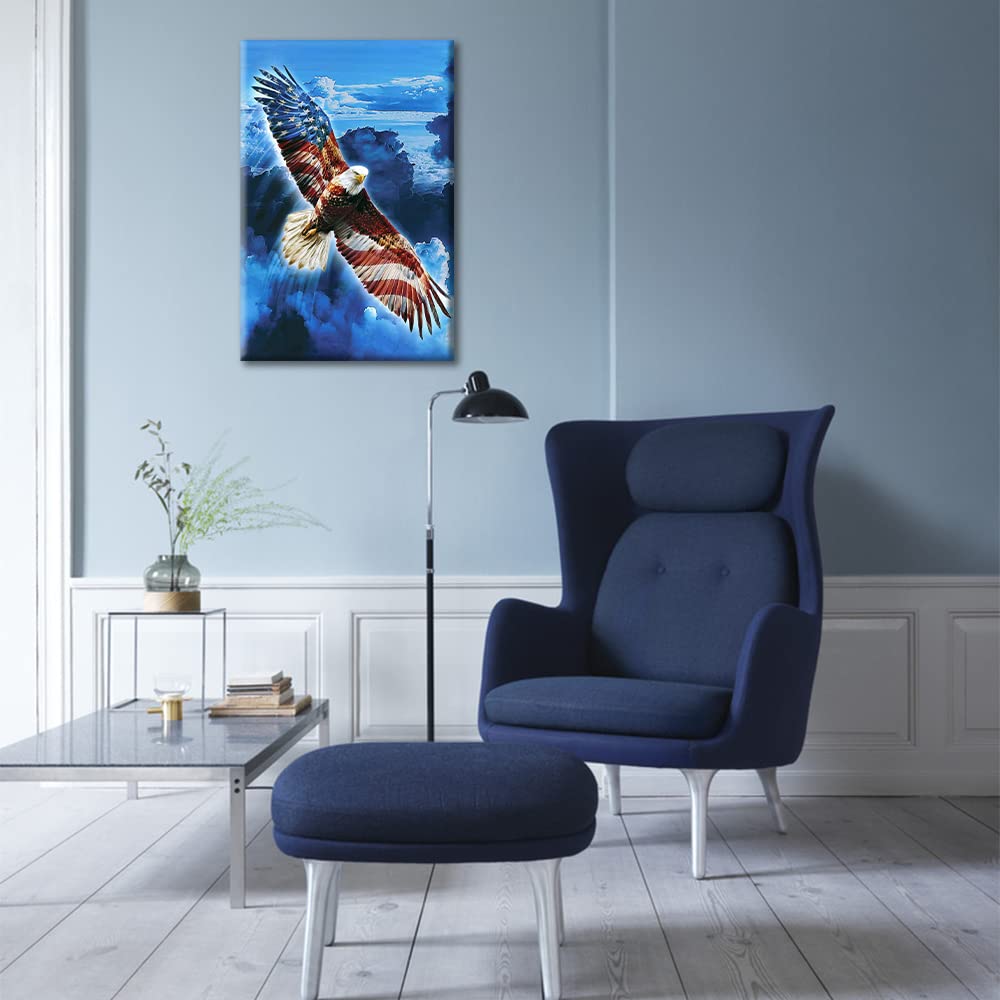 TUMOVO Wall Art Canvas Prints - The Eagle Spreads Its Wings to Fly Painting American Flag Patriotic Poster| Modern Wall Decor|Home Decoration Stretched Gallery Wrap Framed Ready to Hang, 12" Wx18 H