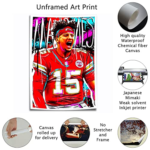 American Football Superstar Patrick Mahomes Poster Print Canvas Wall Art Decor for Boys Room Bedroom Painting Picture for Fans NOUCAN (16x24inch-Unframed,A)