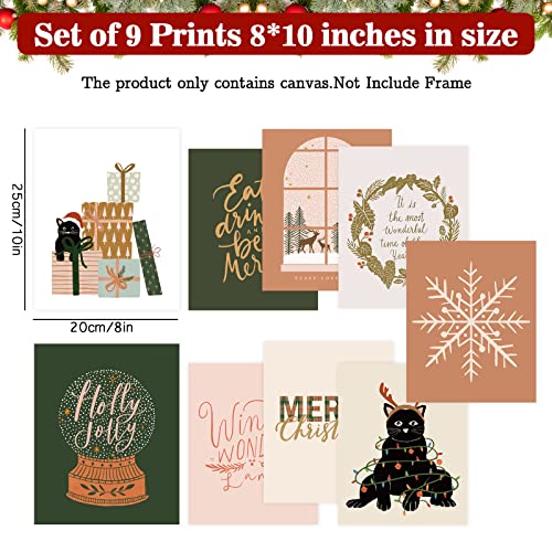 AnyDesign 9Pcs Christmas Boho Wall Art Prints Merry Christmas Winter Wonderland Posters Decorative Aesthetic Art Poster for Home Gallery Living Room Decor, 8 x 10, Unframed