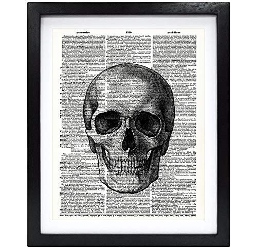 Susie Arts 8X10 Unframed Plain Skull Skeleton Anatomy Poster Upcycled Vintage Dictionary Art Print Book Art Print Home Decor Wall Art V200