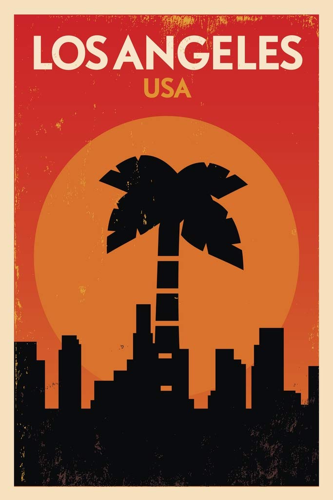 Los Angeles California USA Skyline Palm Tree Retro Travel Cool Wall Decor Art Print Poster 12x18