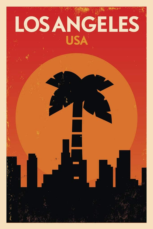Los Angeles California USA Skyline Palm Tree Retro Travel Cool Wall Decor Art Print Poster 12x18