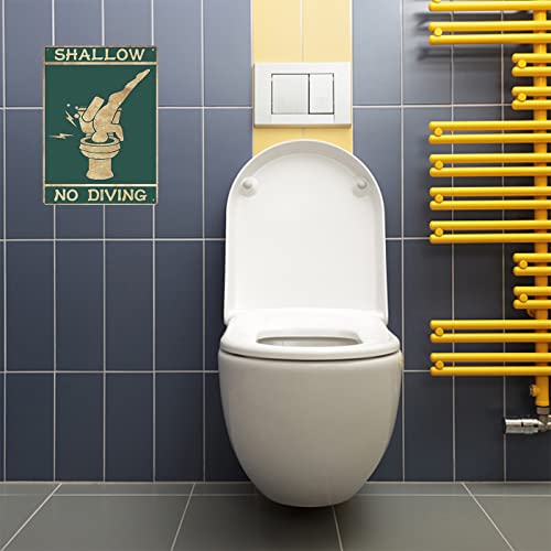 Funny Metal Tin Sign Shallow No Diving Printing Poster Entertainment Pub Bar Man Cave Club Decoration Bathroom Toilet Home Art Wall Decoration 8 inch X 12 inch