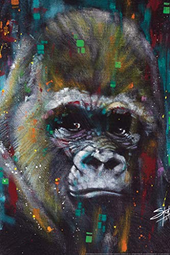 Albert Gorilla Painting by Stephen Fishwick Art Pictures Of Gorillas Poster Primate Poster Gorilla Picture Paintings For Living Room Decor Nature Art Print Cool Wall Decor Art Print Poster 12x18