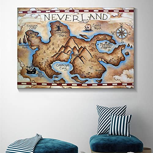 ZZHIY Neverland Map California Map Canvas Art Poster and Wall Art Picture Print Modern Family Bedroom Decor Posters 08x12inch(20x30cm)