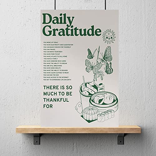 Vintage Green Inspirational Quotes Daily Gratitude Posters for Room Aesthetic Cute Sunflower Butterfly Food Canvas Wall Art Painting Retro Wall Decor Pictures for Kitchen Dining Room 12x16in Unframed