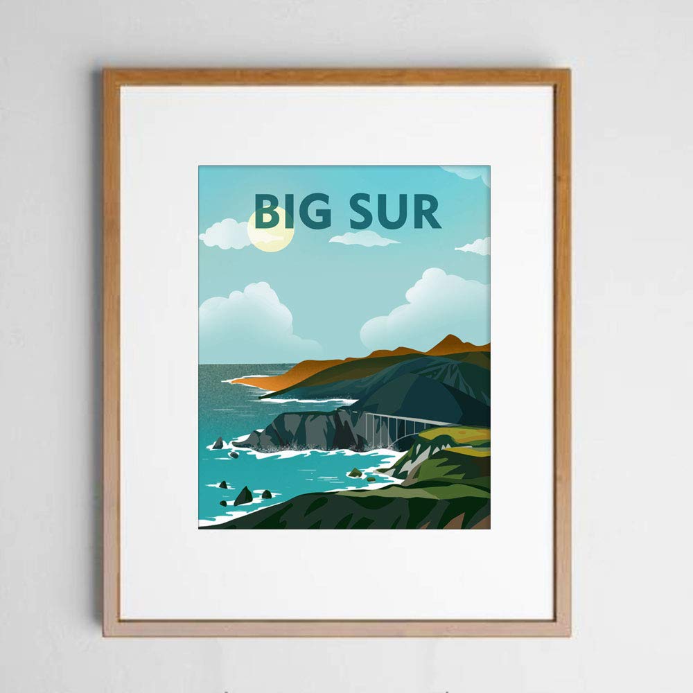 Big Sur California Art Print The Bixby Bridge Big Sur Coast California Minimalist Decor Travel Poster Wanderlust Gift, UNFRAMED 8x10inch
