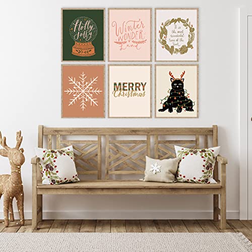 AnyDesign 9Pcs Christmas Boho Wall Art Prints Merry Christmas Winter Wonderland Posters Decorative Aesthetic Art Poster for Home Gallery Living Room Decor, 8 x 10, Unframed