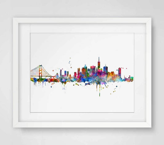 San Francisco Skyline City Poster Watercolor Painting Wall Hanging Skyline Wall Decor San Francisco Art Print Watercolor Fine Art Paper 8x10 inch No Framed