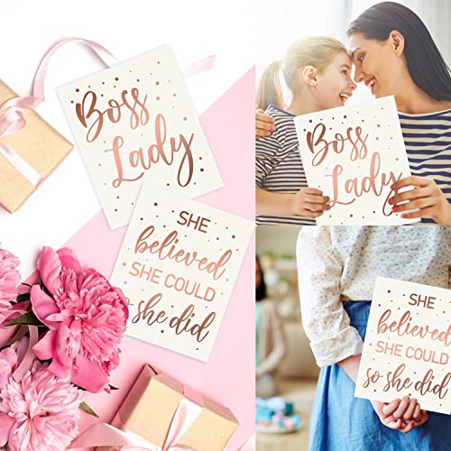Haooryx 6Pcs Boss Lady Wall Art Rose Gold Inspirational Quote Cardstock Art Print Office Decor Set, Minimalist Girls Art Print Poster for Girls Women Bedroom Dorm Study Room Office Decorations