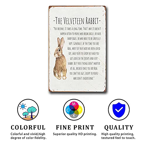 DPHGQGK The Velveteen Rabbit Vintage Nursery Wall Art Print Poster Home Decor Handmade Children Room Gift Baby Shower Inspirational Quote Metal Vintage Tin Sign Easter Decorations 8x12inch