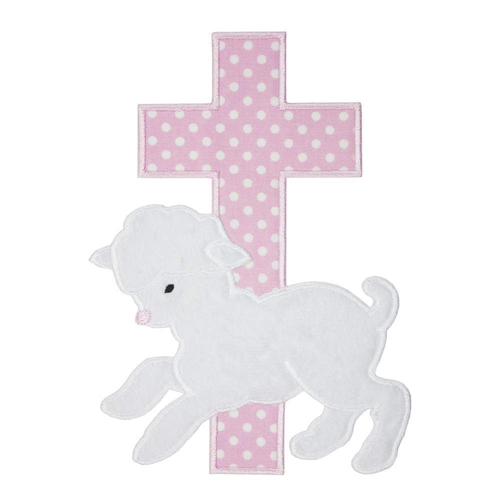 Easter Lamb with Pink Cross Patch your choice of sew on or iron on patch