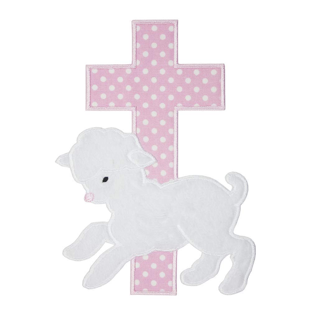 Easter Lamb with Pink Cross Patch your choice of sew on or iron on patch