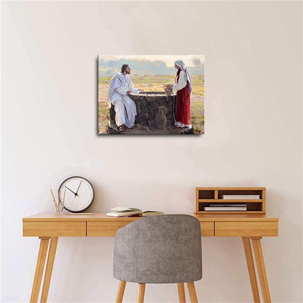 Jesus and Samaritan Woman At The Well Painting Canvas Wall Art Poster Picture Print Home Room Decor Mural -408 (8x10inch-NoFramed)