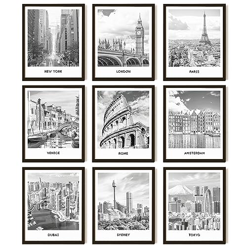 97 Decor Black White City Wall Art Print - Cityscape Pictures, Famous Architecture Landscape Artwork Wall Decor, European Buildings Poster, New York Skyline Photo (8x10 UNFRAMED)