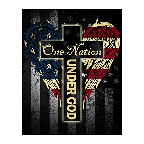 One Nation Under God - Patriotic American Flag Wall Art, This Christian Wall Decor Poster Is An Ideal Inspirational Art For Home Decor, Bedroom Decor, Boys Room Decor, or 4th Of July, Unframed - 8x10