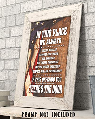 In This Place - We Salute & Support American Flag Wall Decor Poster, This Patriotic Wall Art Poster Is An Ideal Wall Art For Home Decor, Military, Office and Room Decor, Unframed - 8x10"