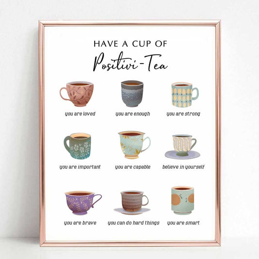 Have A Cup Of Positive-Tea, Self Affirmation Print, Therap Office Decor, Positive Self-talk, Mental Health Wall Art, School Counselor Decor, Office Poster, Unframed (8X10 INCH)