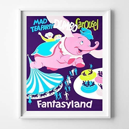 Disneyland Dumbo Carousel Fantasyland Wall Art Poster Home Decor Print Vintage Artwork Reproduction - Unframed